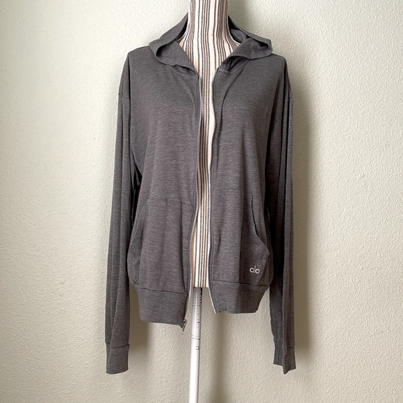 🚫 SOLD ALO Yoga Vintage Space Dye Zip Up Sheer Hoodie Grey L - Picture 2 of 5
